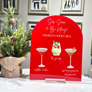 Custom Holiday Cocktail Bar Sign - Personalized Acrylic Sign for Christmas Parties & Holiday Gatherings CBS026