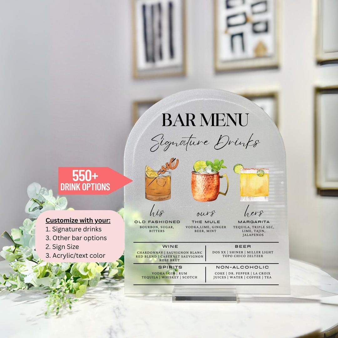 Custom Wedding Bar Menu Sign – Acrylic Signature Drinks Sign – His Hers ...