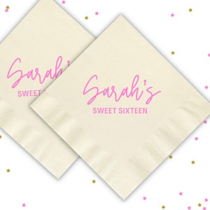 16th Birthday Personalized Napkins, Sweet 16 Decor, Happy Sweet 16, Sweet Sixteen Custom Beverage Napkins, Quinceanera, #CN001