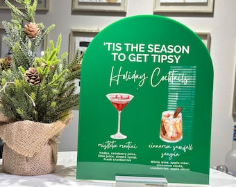 Letrero personalizado para coctelería navideña - Más de 550 opciones de bebidas - Letrero acrílico personalizado para fiestas navideñas y reuniones festivas CBS025.1