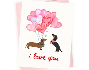 I love you Dachshund Valentines Card, Wiener Dog Valentine Gift For Boyfriend, Happy Valentines, Sausage Dog, Dog lover valentines SGC048