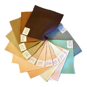 Può includere: Una cartella colori con 12 campioni di tessuto disposti in cerchio. I campioni sono etichettati con numeri, tra cui 102, 103, 105, 114, 115, 116, 704, 705, 706, 817, 818 e 1004.