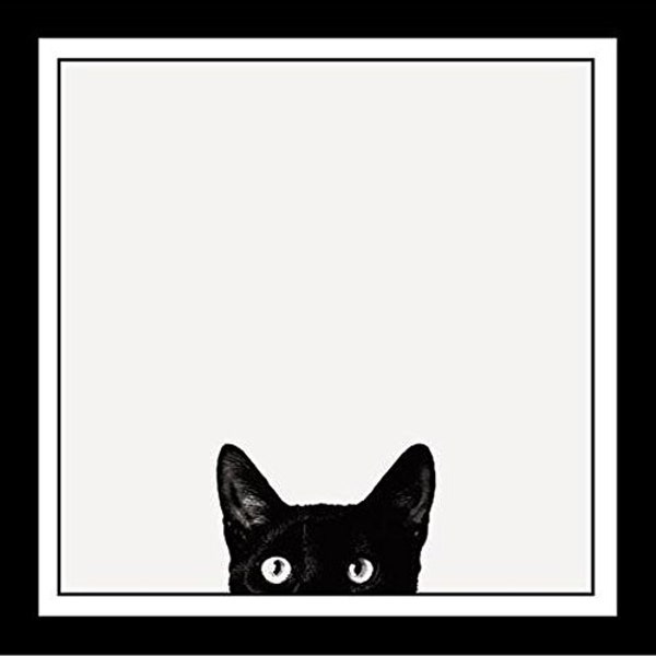 FRAMED Curiosity Black Cat by Jon Bertelli 11x11 Art Print Poster Black and White Photograph of Kitty Kitten Peeking