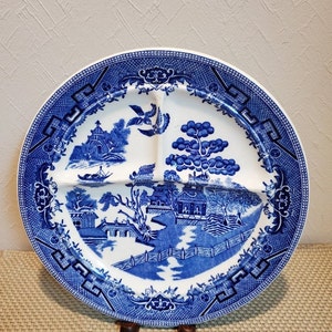 Vintage Blue Willow Grill Plate: Three Section Serving Plate