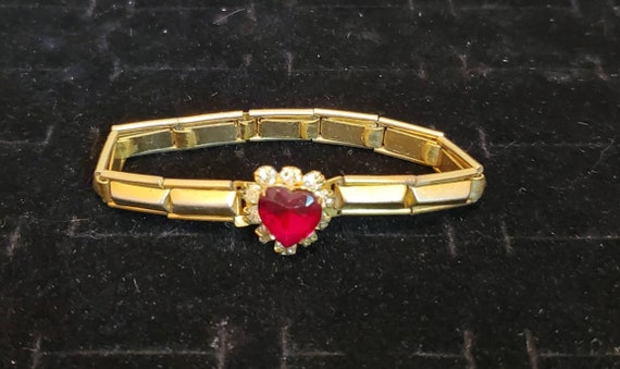 Vintage Child's Expandable Bracelet with Red Hear… - image 1