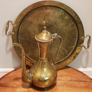 Antique Russian Tula Brass/Copper Jug and Platter- 17th/18th Century