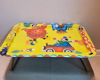 Rare Vintage Yellow Clown Child s TV Folding Lap Tray Serving Tray