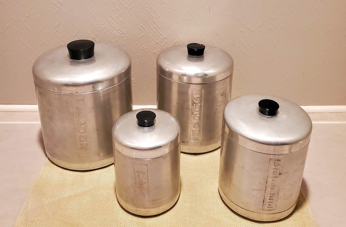 Brown Metal Canister Set / by Burlington / Made in USA / Retro Canister Set  / Farmhouse Kitchen / Retro Kitchen / Rustic / Country / Kitchen 