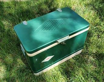 Vintage 70's Green Metal Coleman Cooler Ice Chest