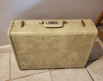 Vintage Samsonite White Marble Suitcase Luggage