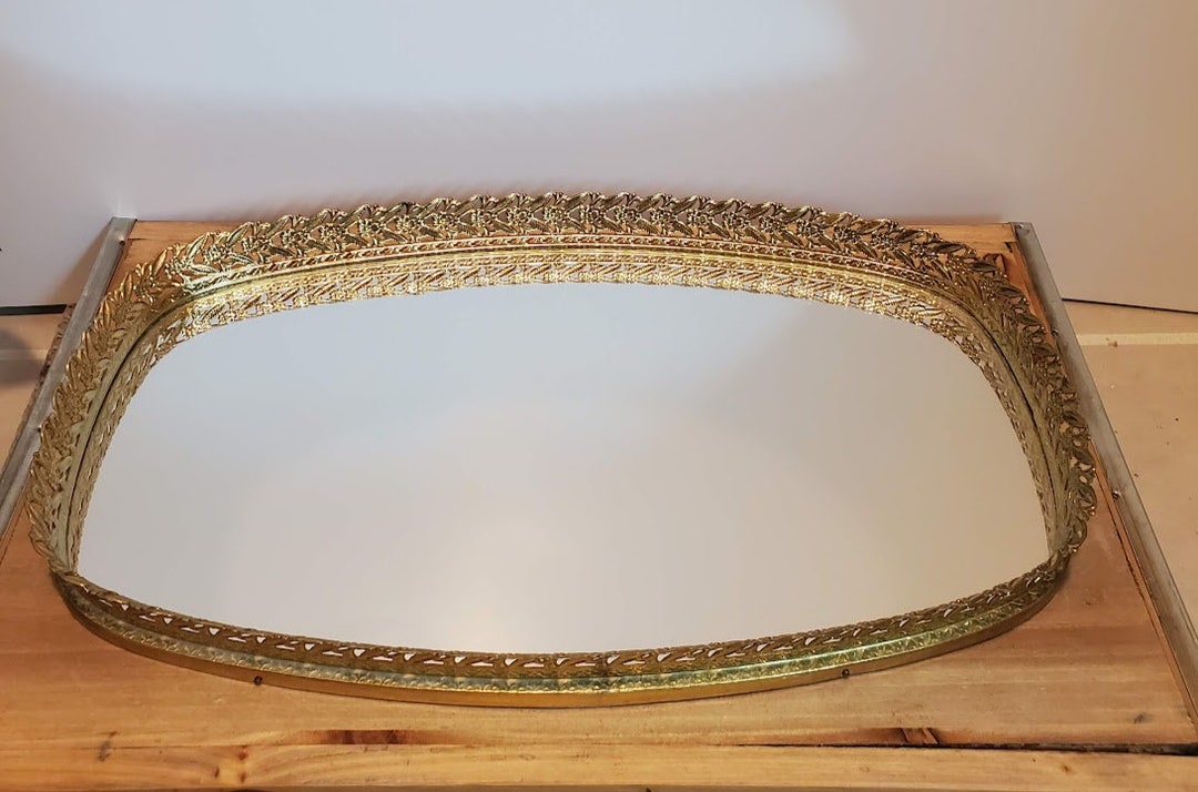 Vintage Unique Rectangular Gold Metal Dresser Mirror Vanity Mirror Etsy