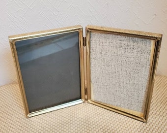 Vintage Double Folding Frame  5 x 7 Gold Tone Metal Picture Frames