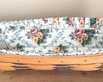 Longaberger 1995 Signed Basket with Floral Cloth Liner and Plastic Insert