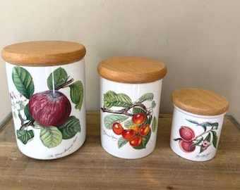 Portmeirion Botanic Garden Canister Set with Wood Lids - Set of 3 - Rare Size
