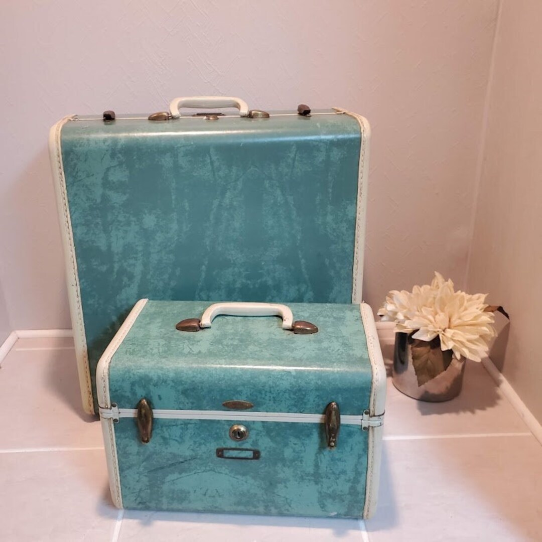 Vintage Marble Green Train Case and Luggage / Suitcase Rare Size Etsy