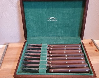 Vintage Cutco 1950's No. 47 Rosewood Composite W Velvet Lining Set of 8 