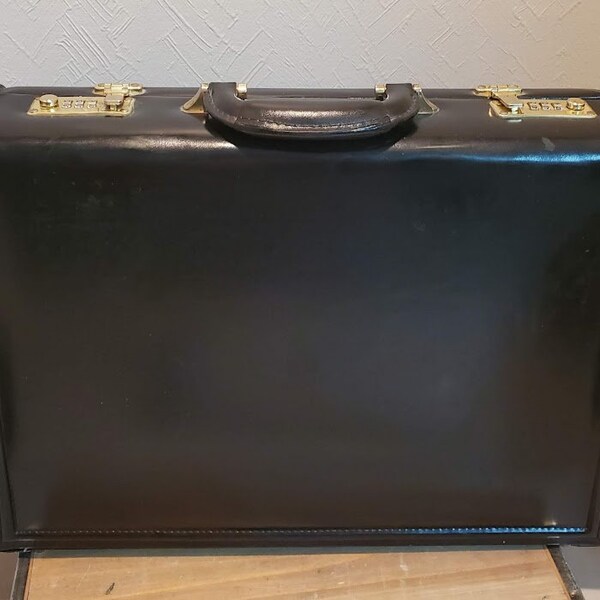 Vintage Black Leather Briefcase Attache Case with Combination Locks