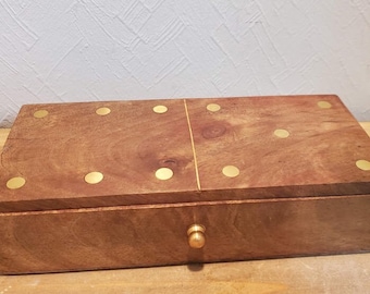 Wooden Domino Case with Brass Inlay - Made in India
