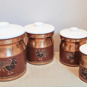 Vintage RARE Kromex Copper Rooster Aluminum Canister Set