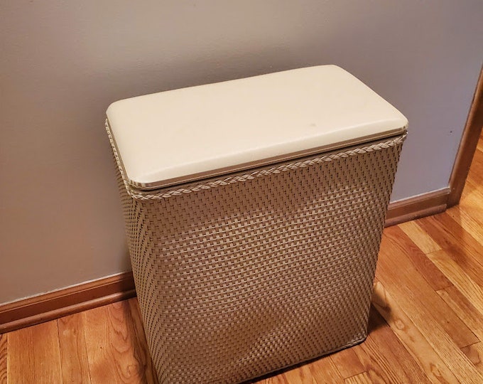Vintage Wicker Style Laundry Hamper With Cushioned Hinged Lid Etsy