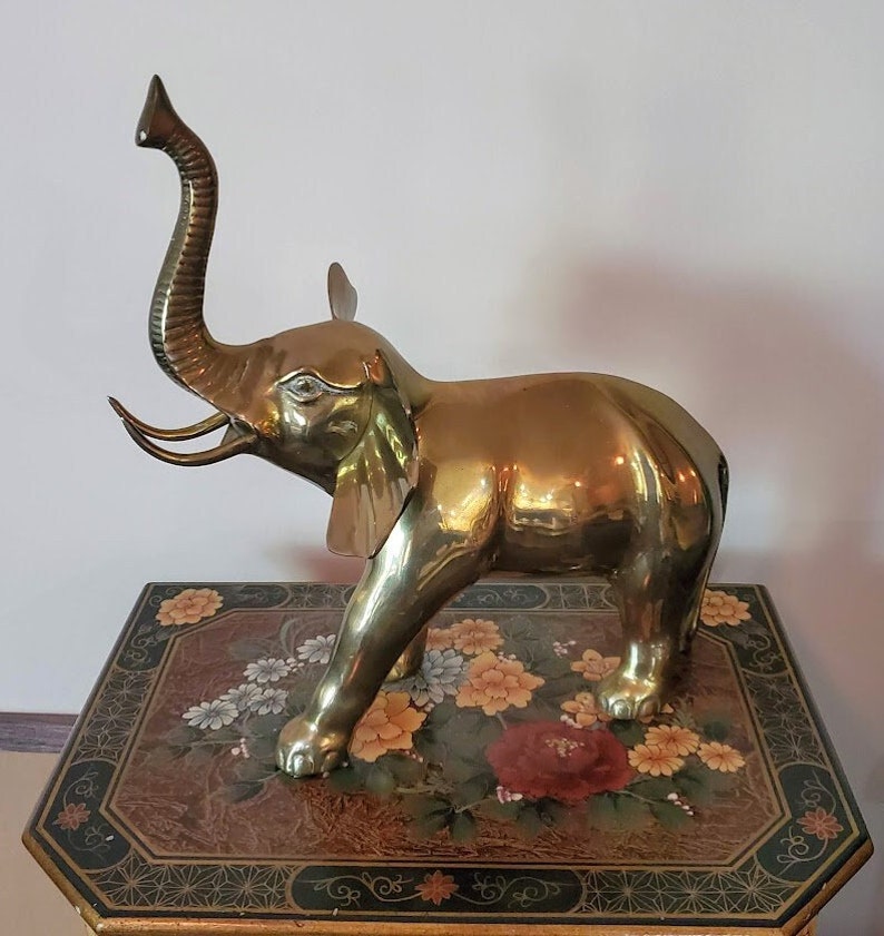 Vintage Large Brass Elephant Made in Korea 14.5 Tall Etsy