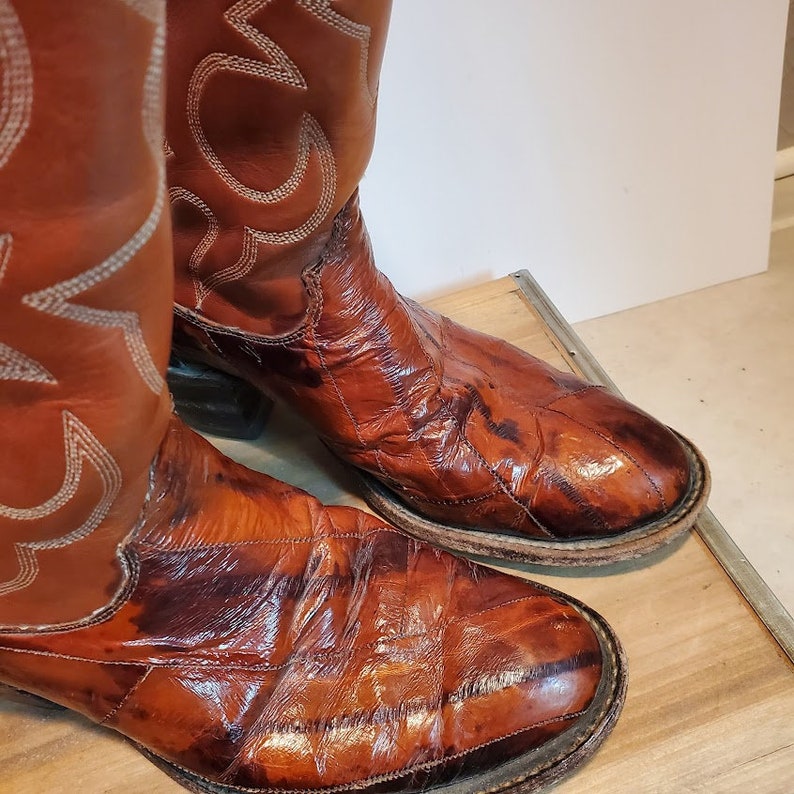 Vintage Olathe Boot Co. Eel Leather Cowboy Boots Women Size Etsy