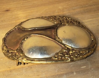Vintage Hand Made Brass / Copper / Silver Metal Belt Buckle