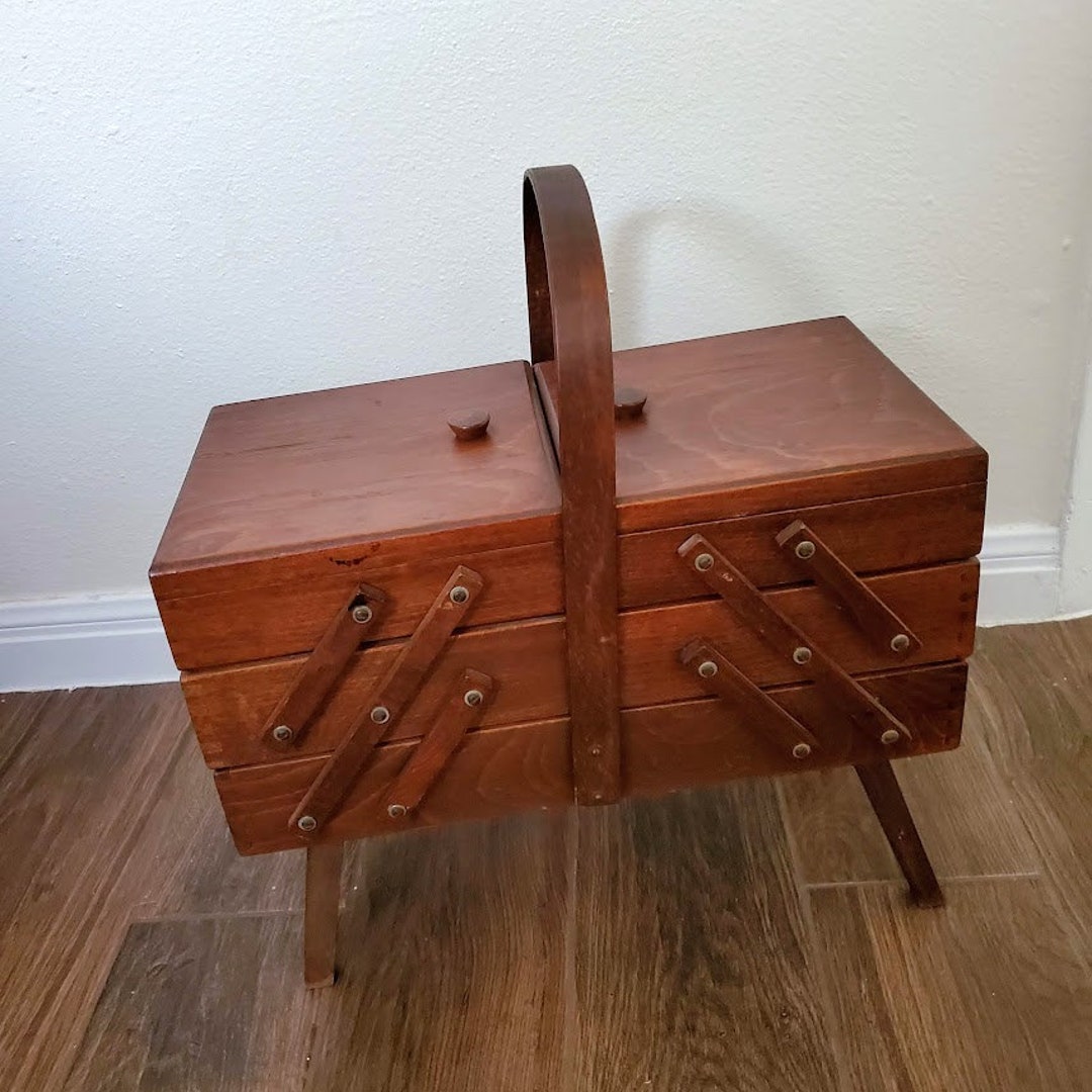 Vintage Romanian Accordion Three Tier Wooden Sewing Box Etsy
