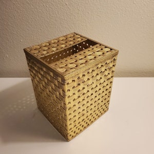 Vintage Stylebuilt Gold Filigree Basket Weave Tissue Box