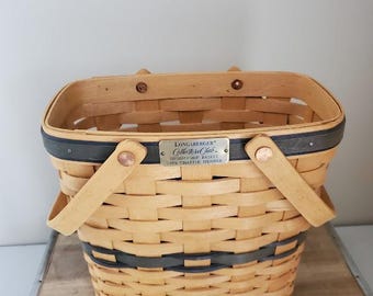 Longaberger 1996 Signed Charter Member Tall Basket with Handles- Like New