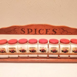 Vintage Spice Shelf with 18 Spice Jars - Matthew Bullock Auctioneers