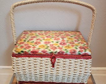 Vintage Wicker Wood Sewing Box Sewing Basket