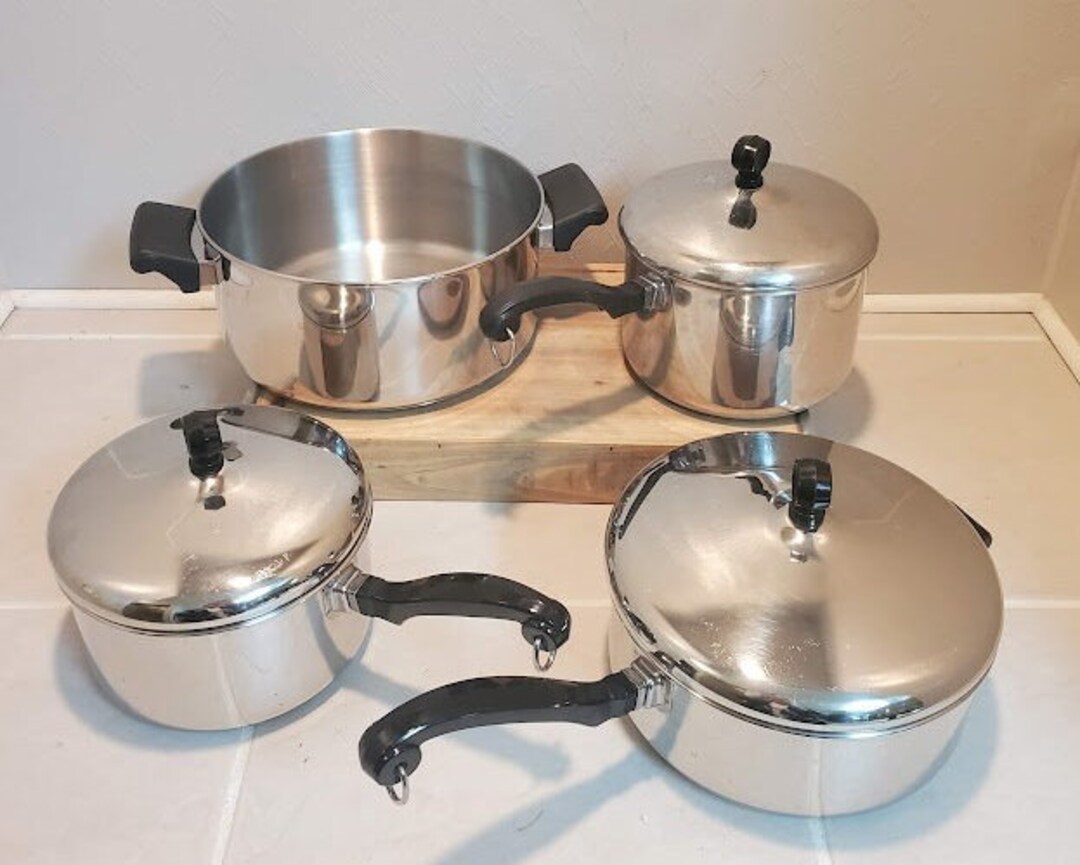Vintage Faberware Stainless Steel Pot Set 4 Pots and 3 Lids Etsy