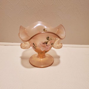 Vintage Fenton Hand Painted Champagne Color Glass Vase Bowl