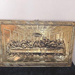 Vintage Brass Embossed Last Supper Wall Hanging Religious Decor