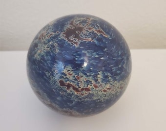 Lundberg Style Blown Glass World Globe Signed Paperweight