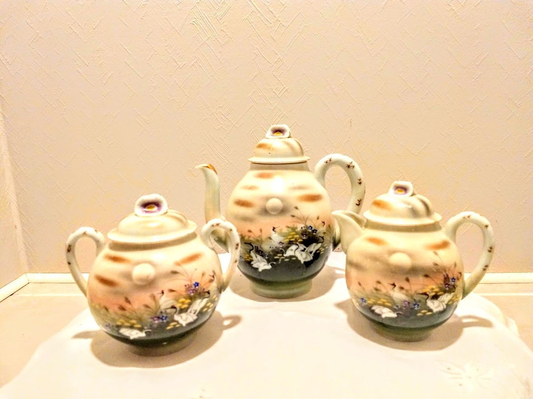 Antique Japanese Eggshell Porcelain Tea Set With Hand Painted Etsy