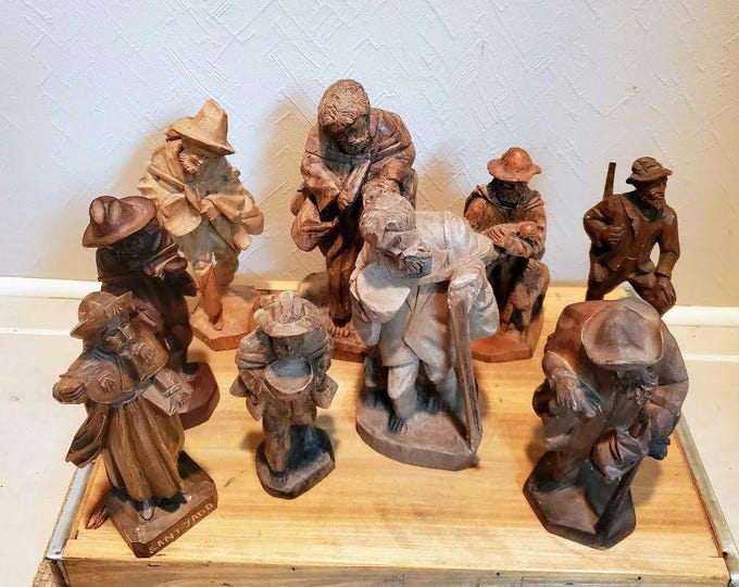 Hand Carved Wood Figurines Nine Figurines Etsy