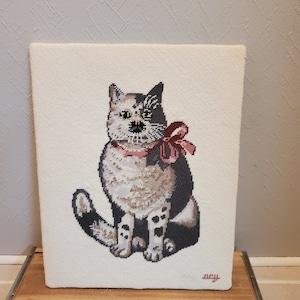 Vintage Adorable Tabby Cat Needlepoint Canvas