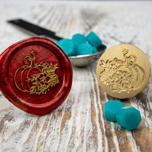 Pumpkin with flowers 25mm bass coated sealing wax stamp head and handle set. Fall pumpkin with flowers wax seal stamp for wax beads perfect