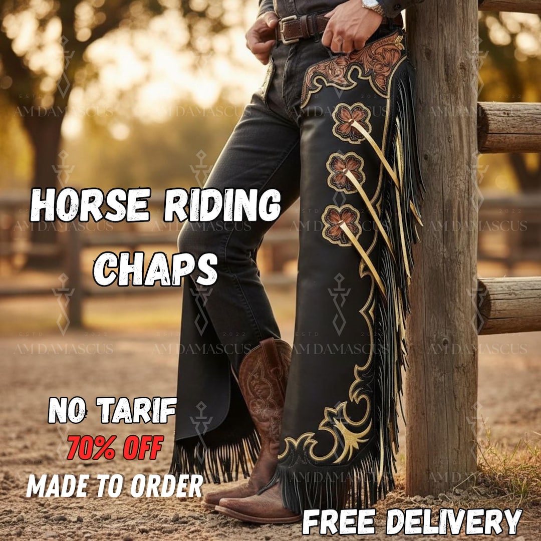 Hand-tooled Leather Rodeo Chaps Custom Western Chaps Fringe Bull Riding ...