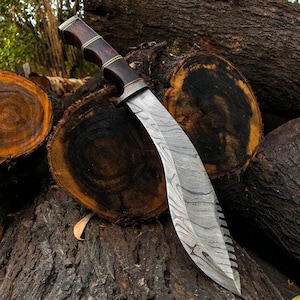 Custom Handmade Damascus Steel Kukri Knife, Full Tang Kukri Knife, Bushcraft Knife With Leather Sheath. Best Anniversary, Birthday Gift USA.
