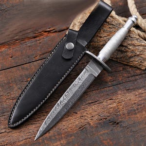 ARKANSAS Copper Damascus Dagger, Toothpick Dagger Damascus Steel Blade, anniversary gifts, Medieval dagger, boyfriend Gift, commando Dagger DWG 04