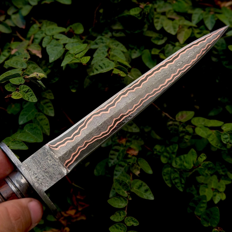 ARKANSAS Copper Damascus Dagger, Toothpick Dagger Damascus Steel Blade, anniversary gifts, Medieval dagger, boyfriend Gift, commando Dagger image 16
