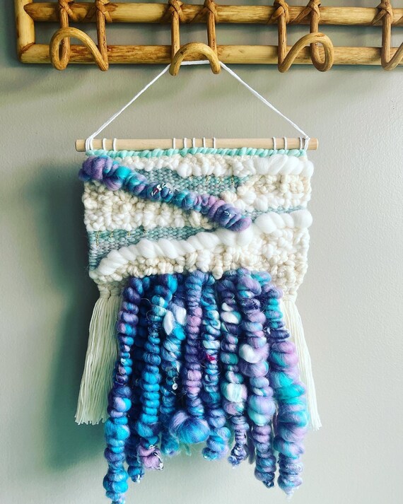 Blue and Purple Mystical Mermaid Woven Wall Hanging Tapestry wall Art wall Weaving art Yarn bohemian Decor Etsy