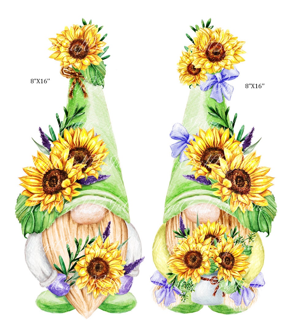 Watercolor sunflower gnome png clipart summer gnomes clipart  etsy