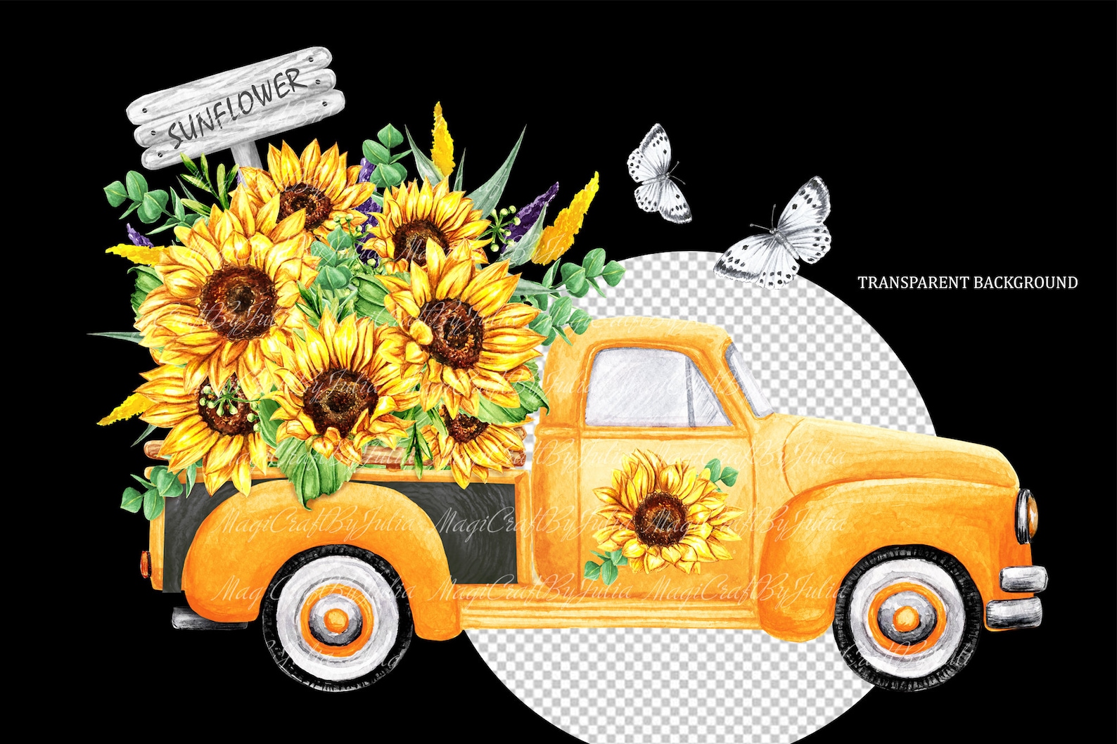 Yellow Vintage Truck Sunflowers PNG clipart Summer clip art | Etsy