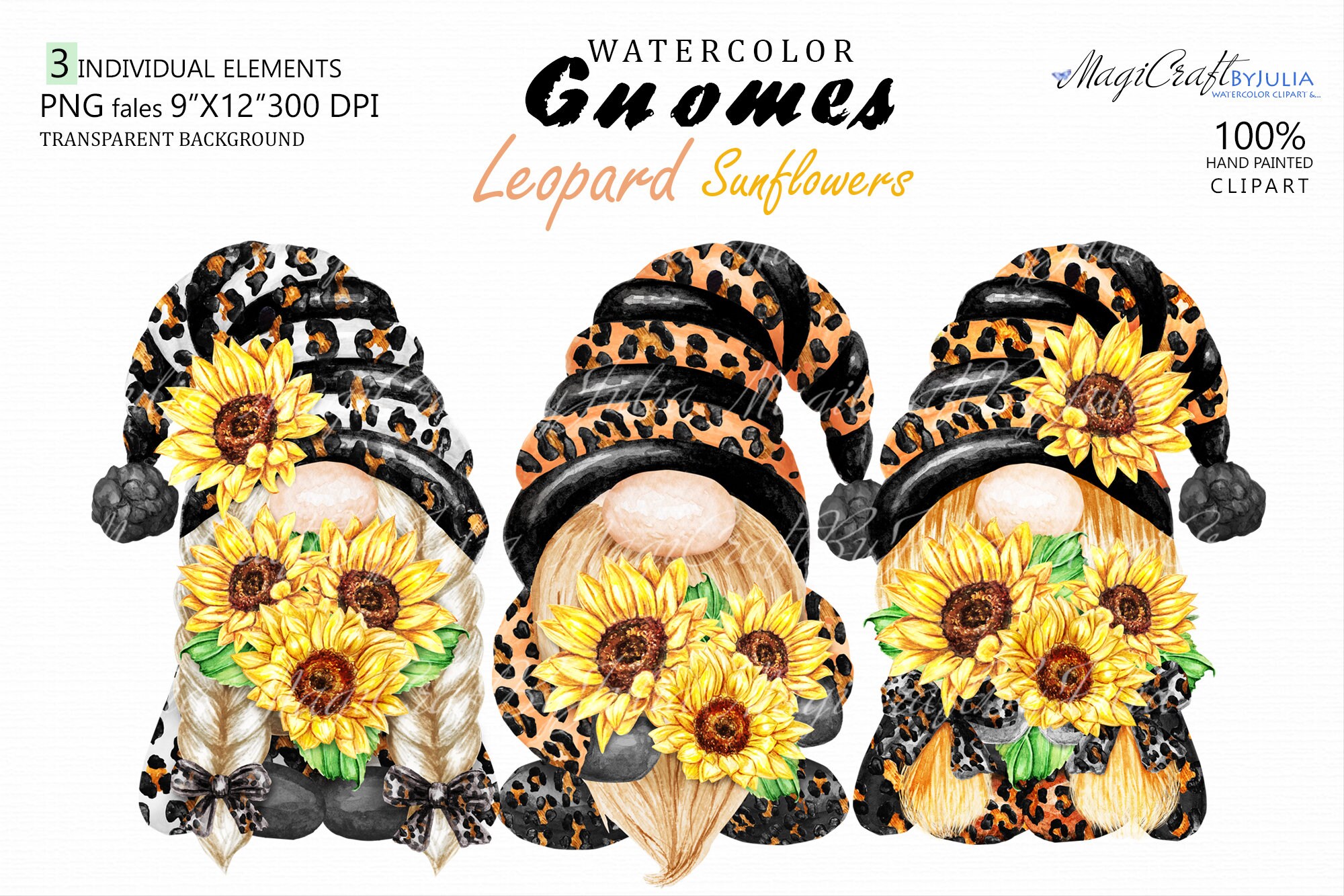 Leopards print Gnomes PNG clipart Sunflower. Summer gnome png. | Etsy
