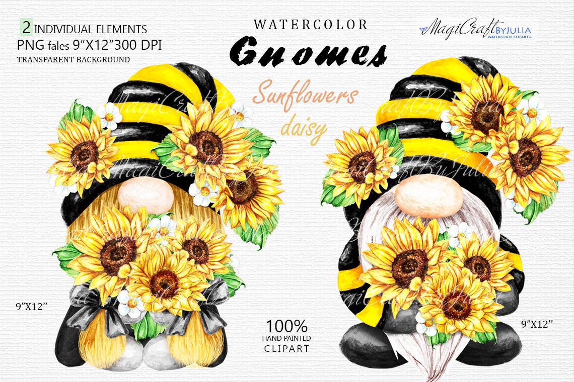 Sunflower Gnome. PNG clipart. Summer gnomes clipart. Rustic | Etsy
