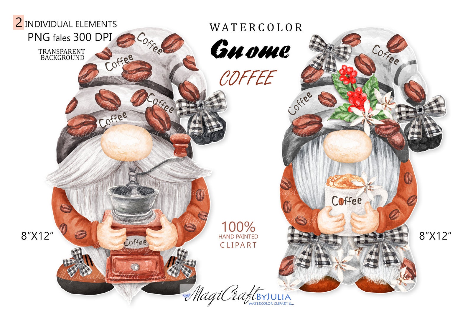 Gnomes and coffee Clipart Summer Gnome PNG clip art. Hand | Etsy